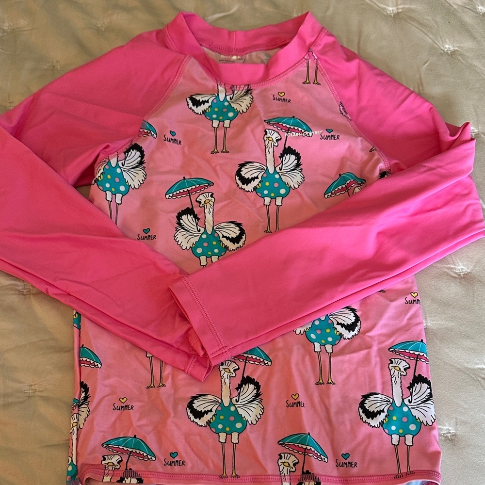 Polarn O. Pyret Pink Ostrich Print Kids Rashguard
